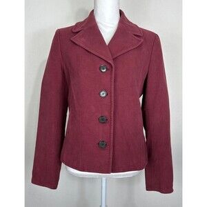 Ann Taylor Red Burgundy Cotton Button Down Blazer Jacket Size 0